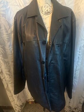 Wilson Pelle Studio Black 100% Dark Brown Leather Button-Front Coat